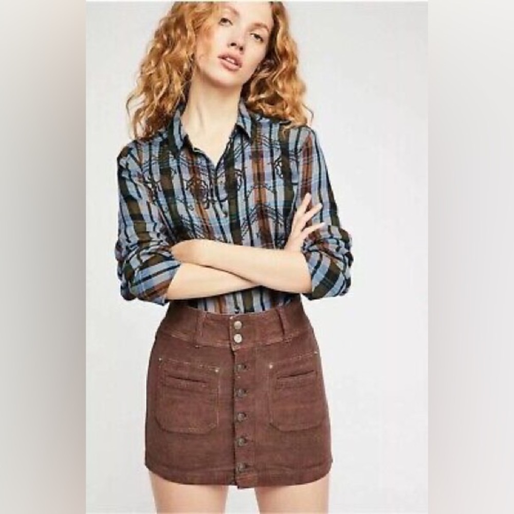 Free People We The Free Joanie Cord Mini Skirt Size 28